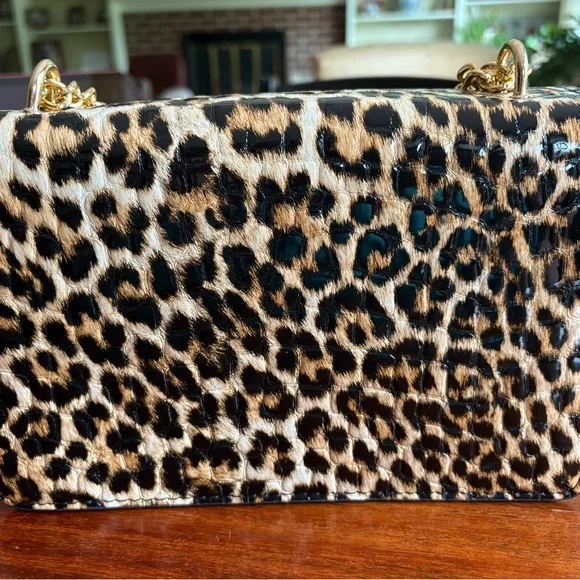Leopard Print and black vegan leather with Chain Shoulder purse - Picture 4 of 6